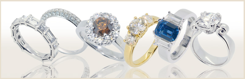 Diamond and coloured gemstone engagement rings and wedding bands